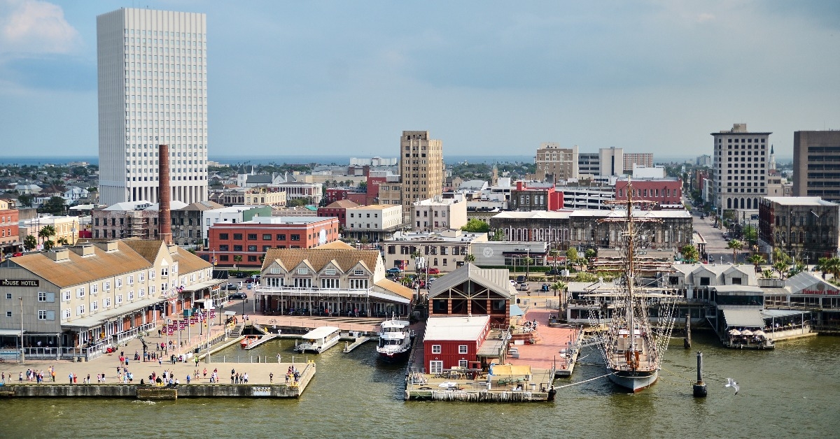 Port city view from the cruise ship