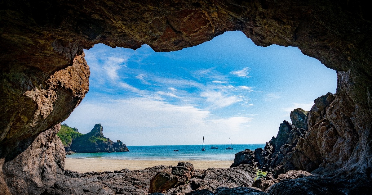 Cave beach and rocks Guernsey