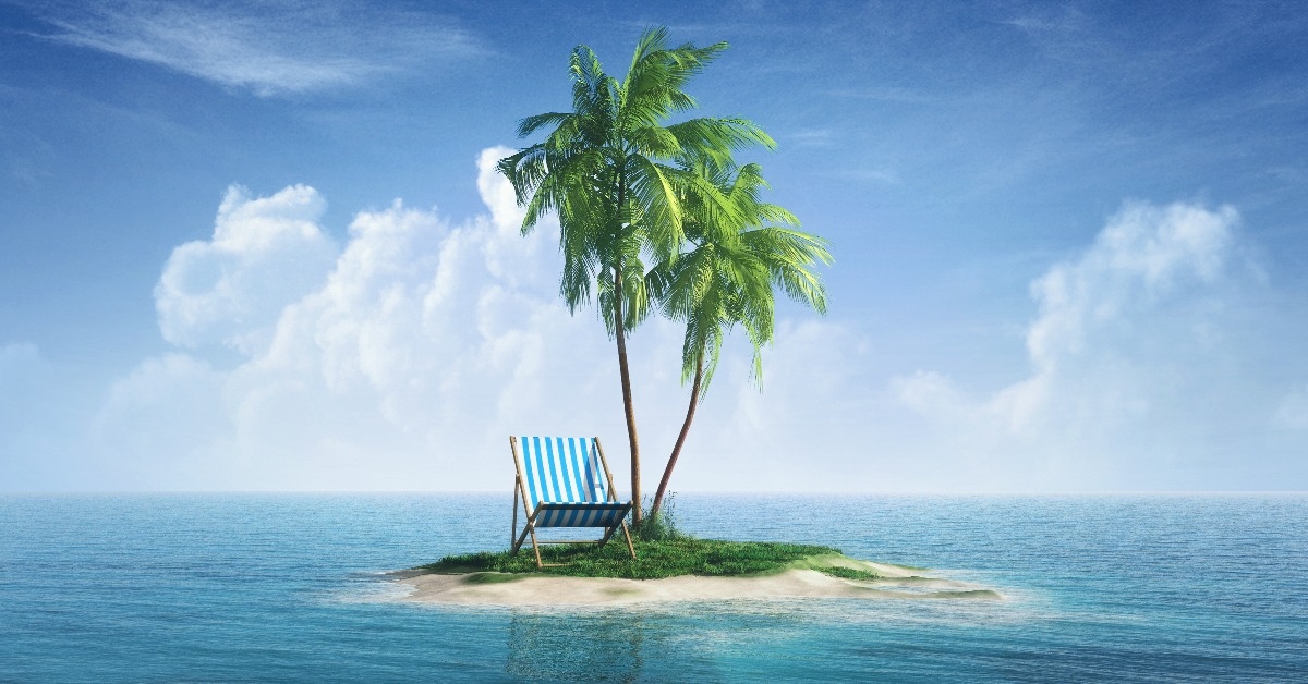 Desert tropical island with palm tree