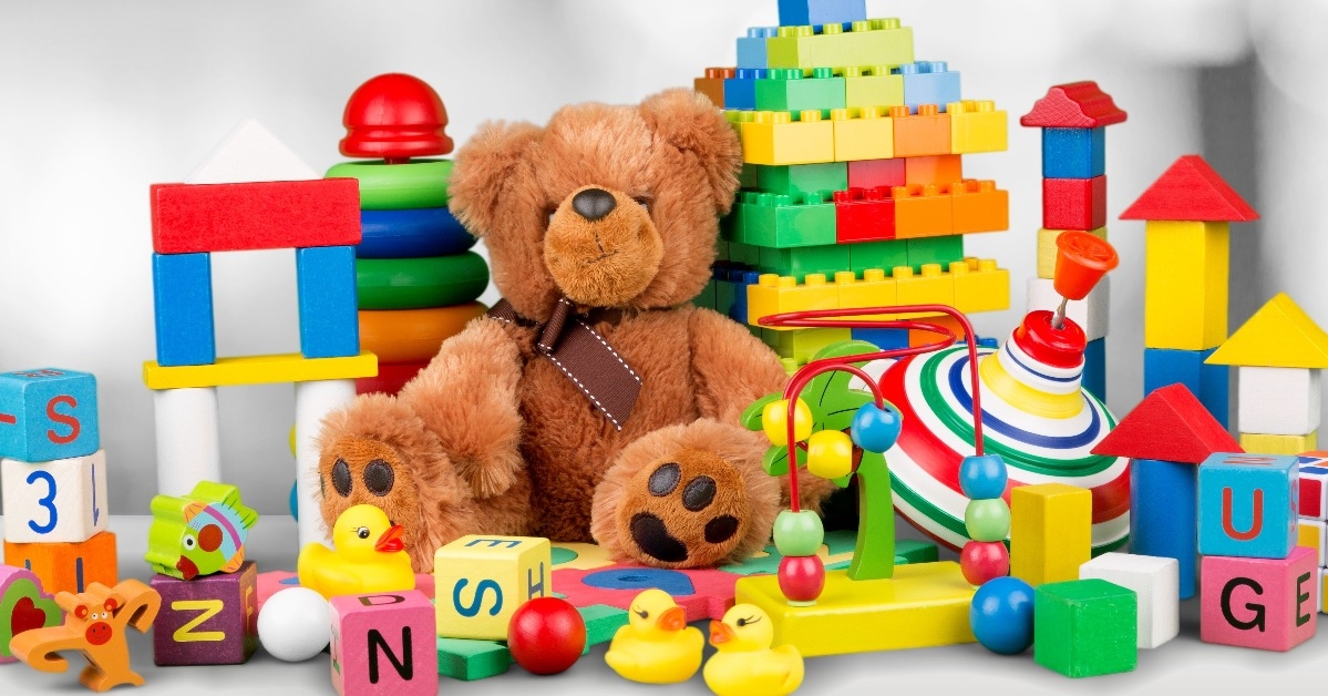 Many colorful toys collection on desk