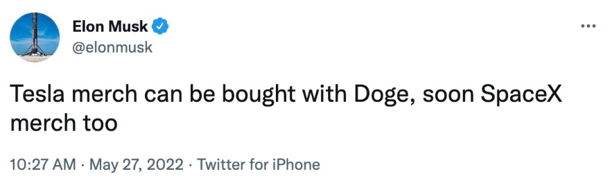 Elon Musk Space X and Tesla accept dogecoin tweet 