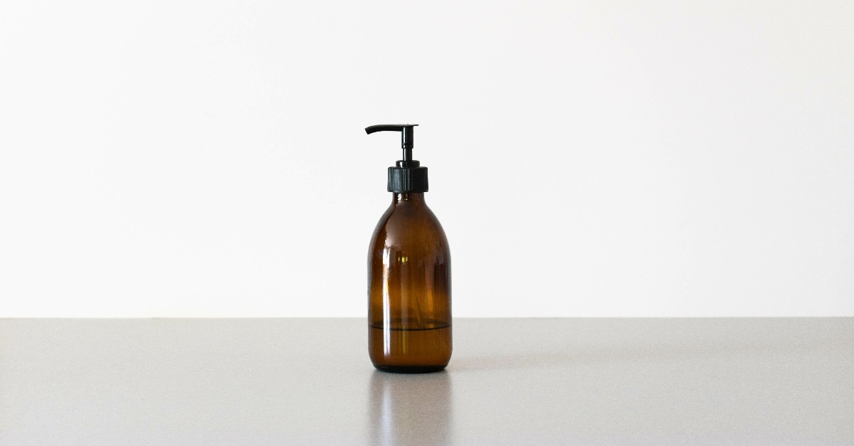 amber glass refillable soap dispenser