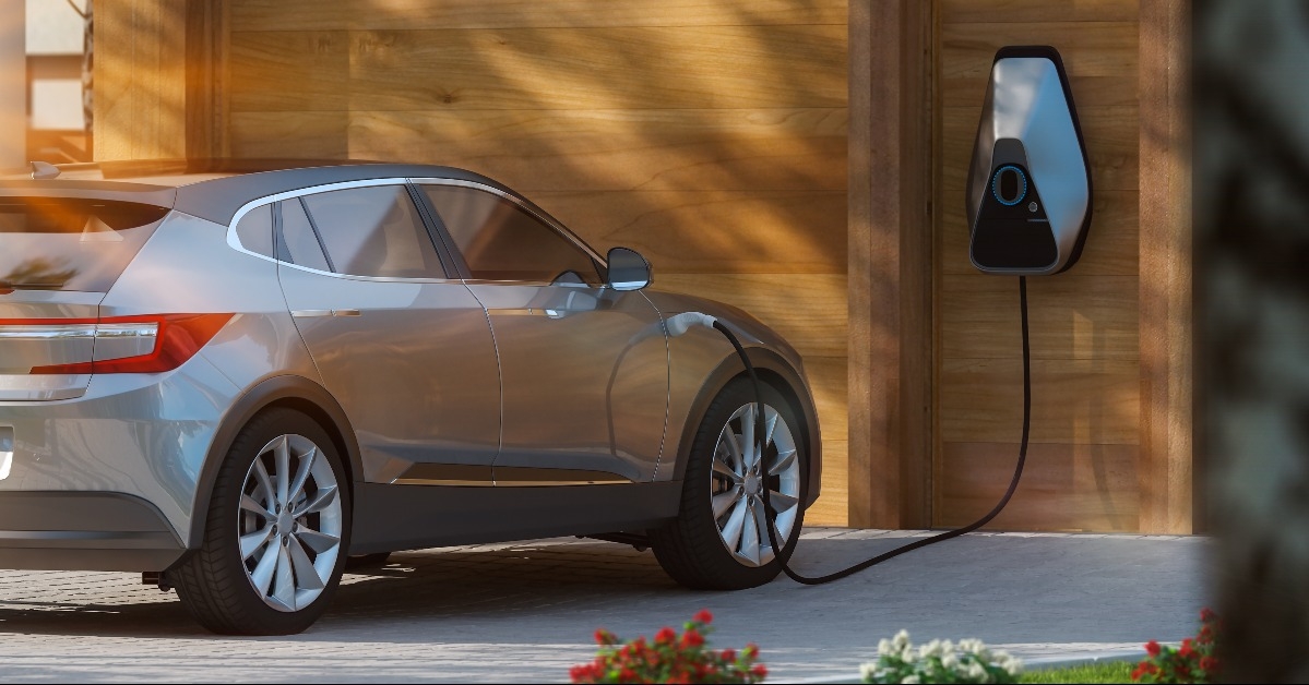 electric car parked in front of home