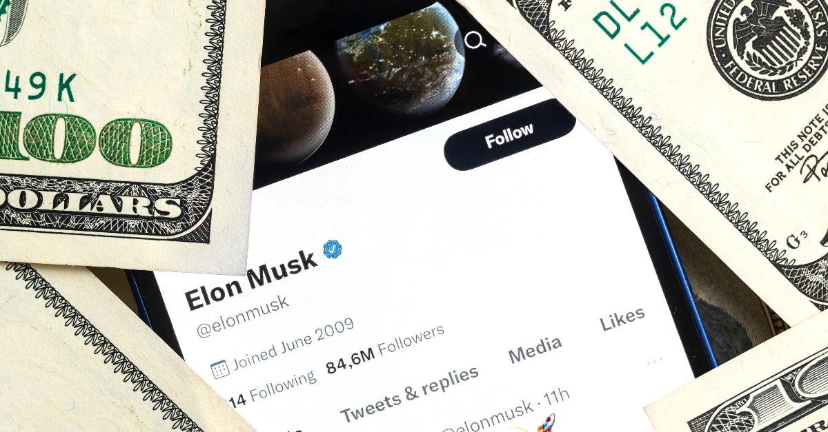 banner Elon Musk Twitter account and money background