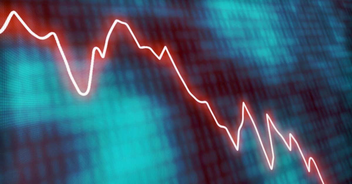 glowing red line graph decreasing at a fast rate