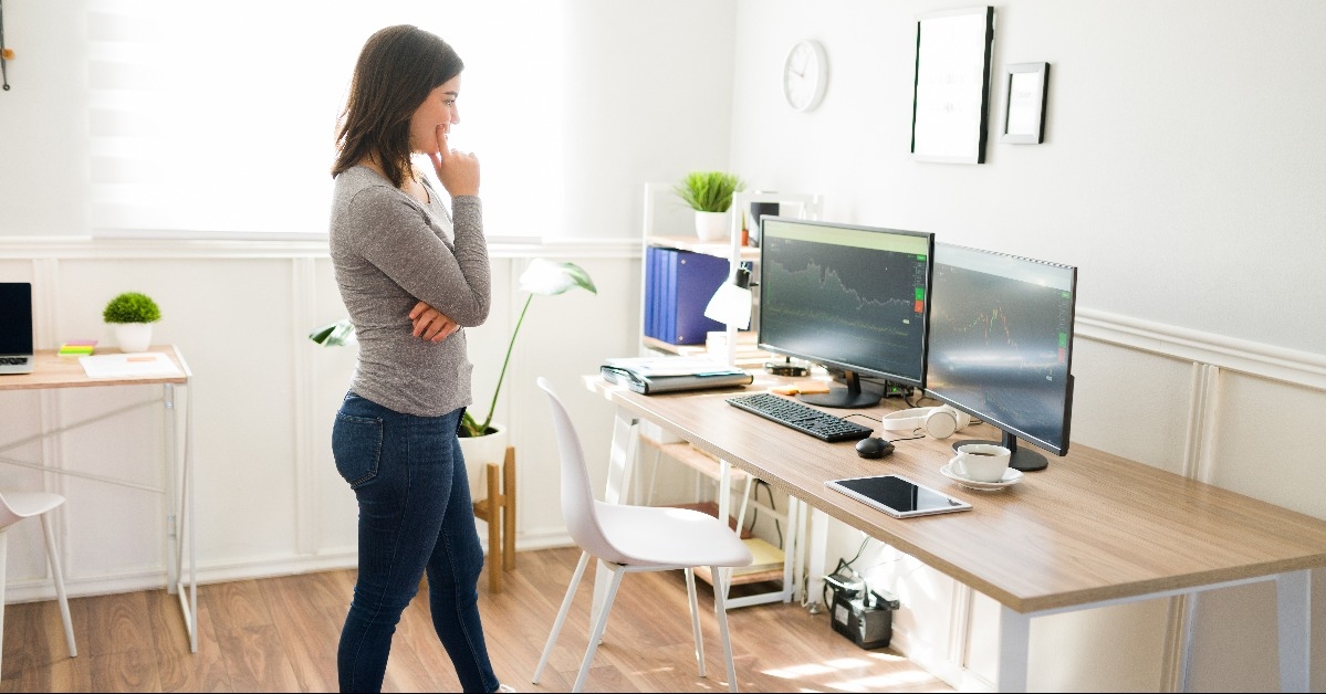 stressed woman considering investing in cryptocurrency 