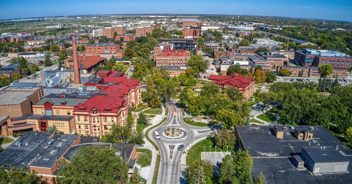 aerial view of a large Public University in Fargo North Dakota
