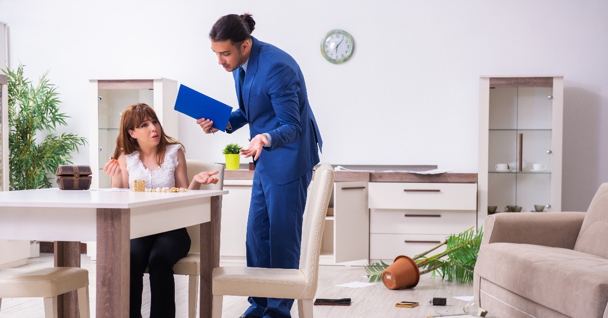 female house owner and male police officer in housebreaking concept