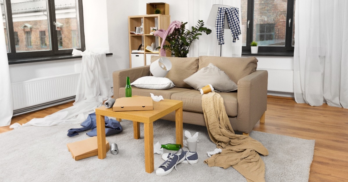 messy home living room with scattered stuff
