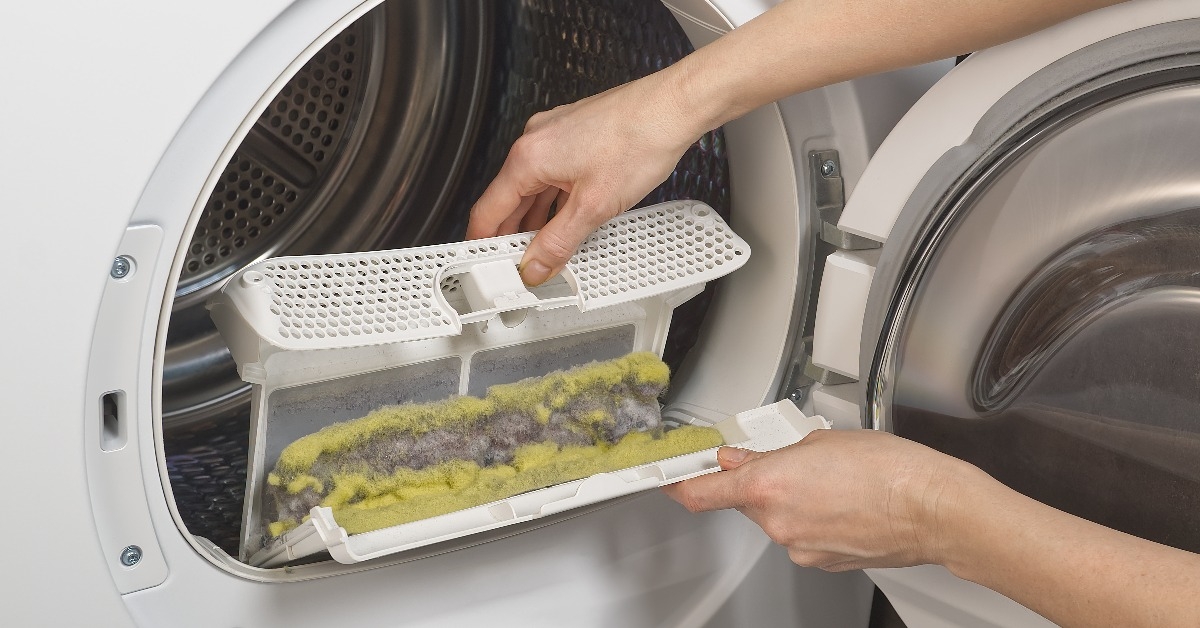 dust and hairs in reservoir trap of the drying machine