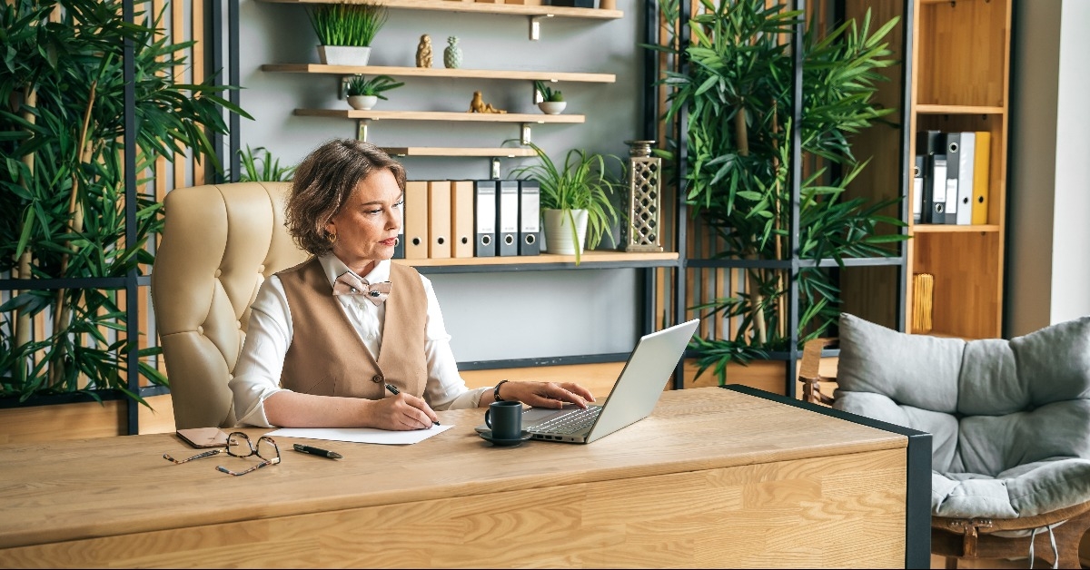 elderly woman in office
