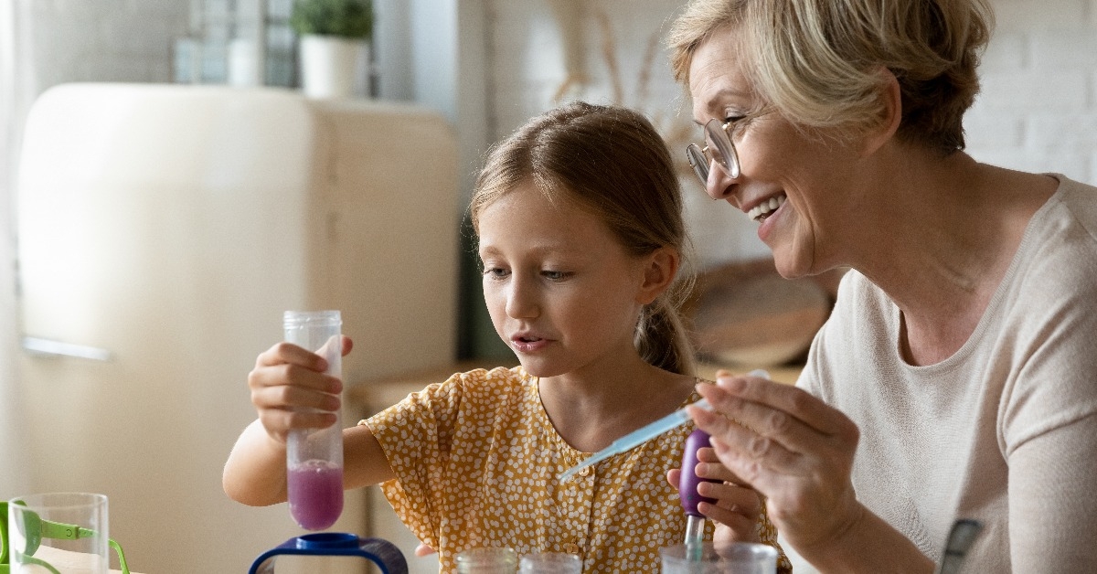 grandma assist grandkid in funny scientific research