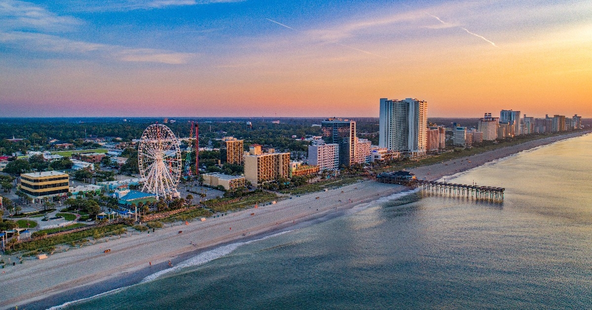 pier in Myrtle Beach South Carolina drone aerial