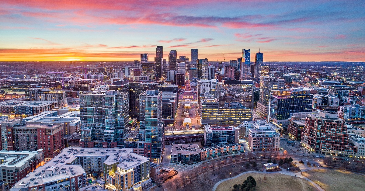 Denver Colorado USA drone aerial skyline