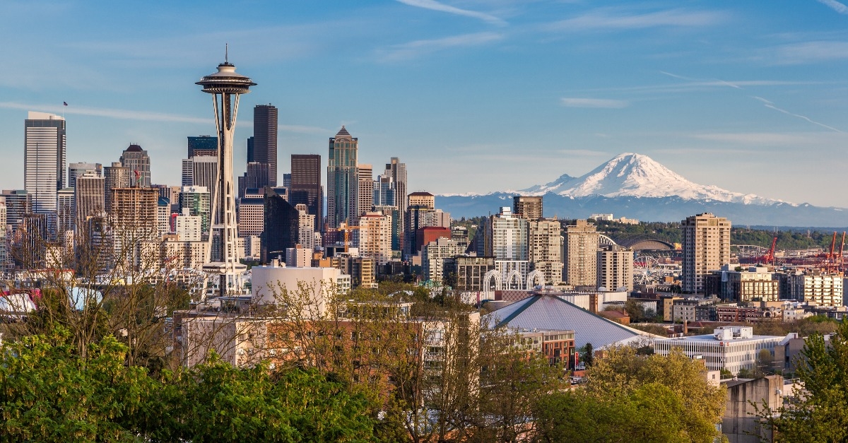 Seattle downtown skyline and Mt. Rainier Washington