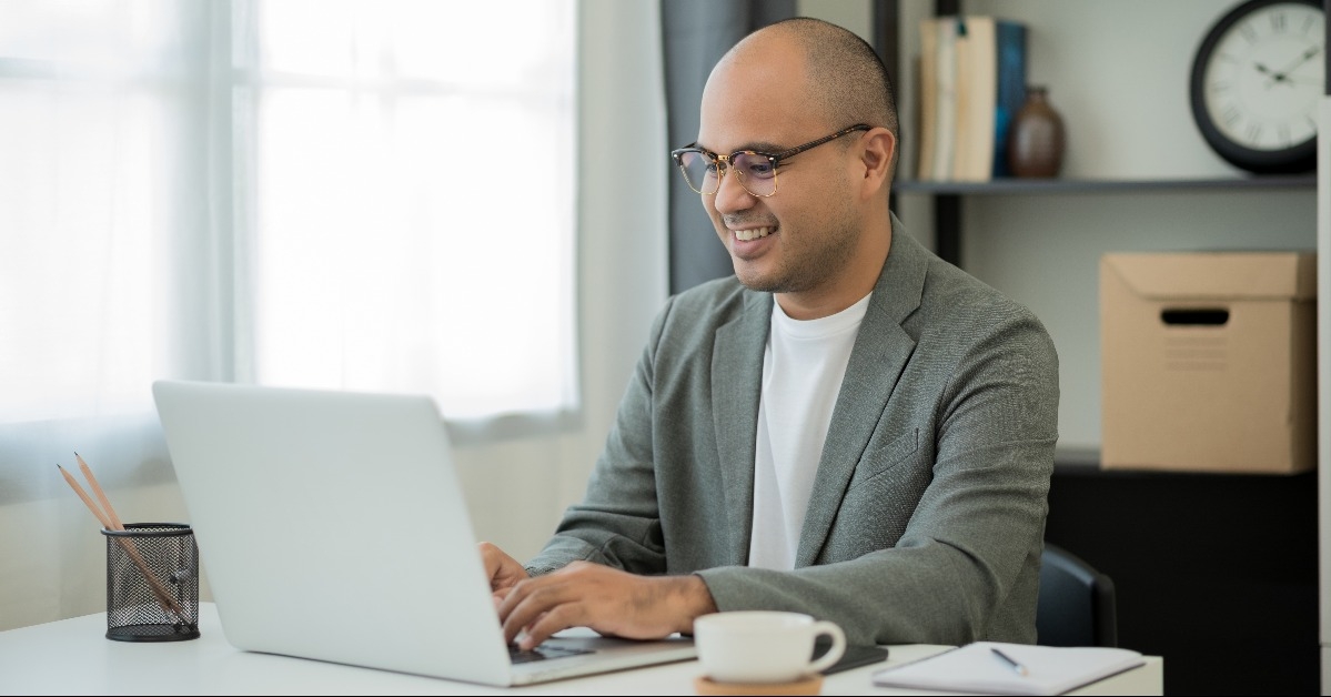 middle-aged man working at home