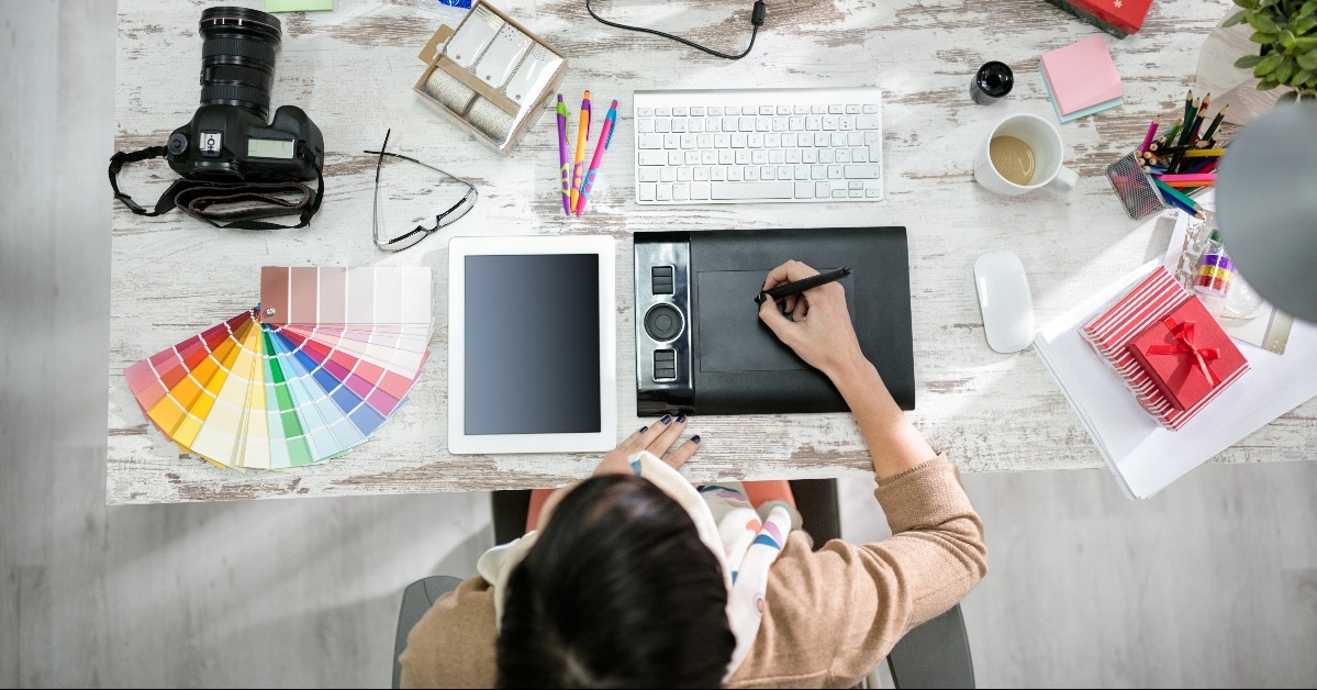 woman designer working on the pen tablet