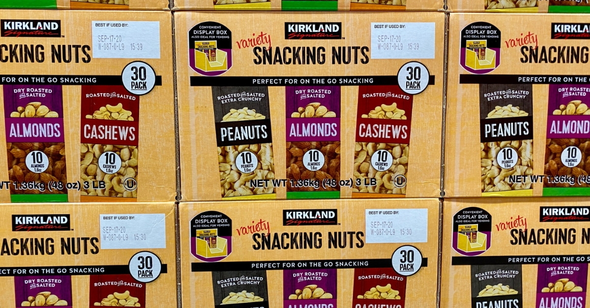 kirkland snacking nuts on shelves at costco