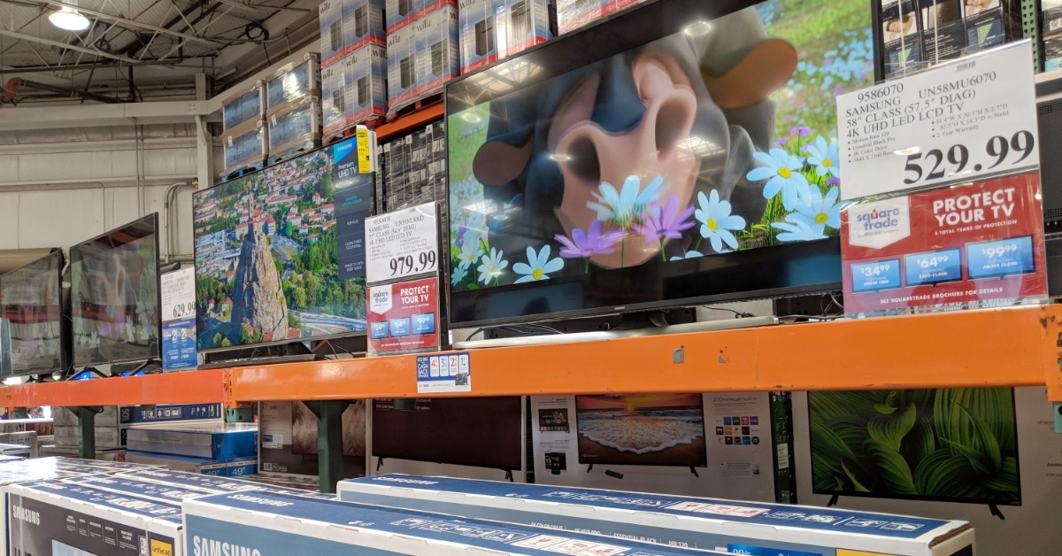 samsung televisions on display at costco wholesale store