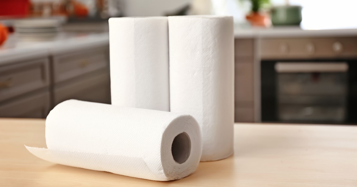 rolls of paper towels on kitchen table