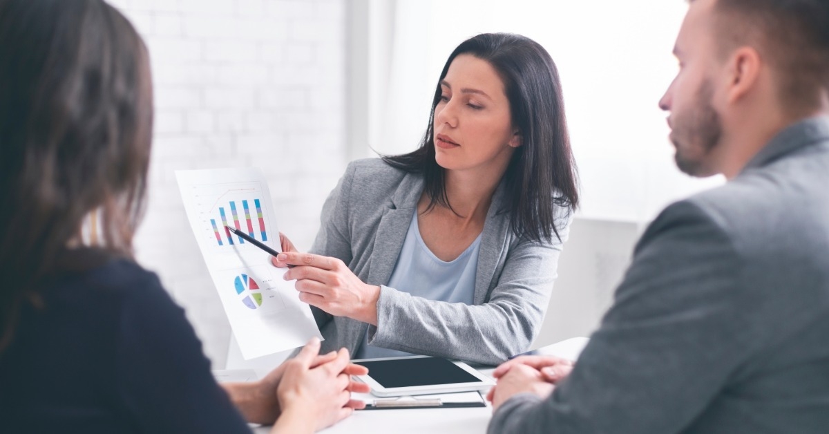 young lady explaining graphs 