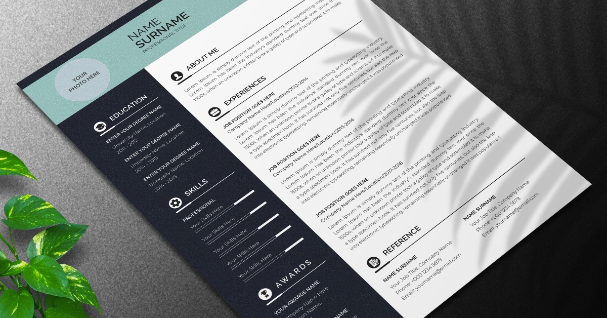 resume layout with blue accents