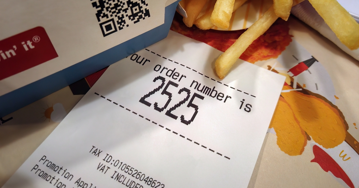 sales receipt along with mcdonald's fast food order