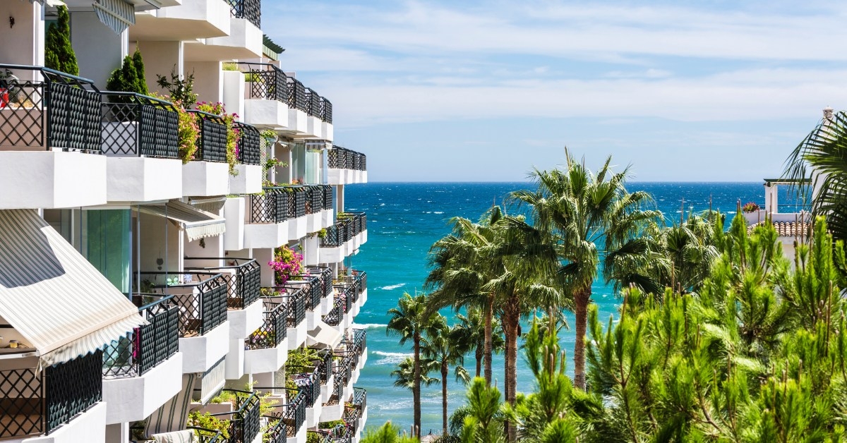 apartments besides blue water in costa del sol spain