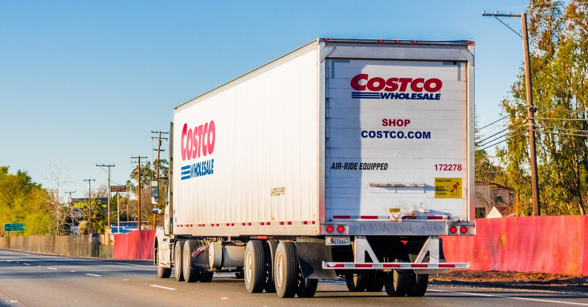 Costco Wholesale truck driving on the freeway