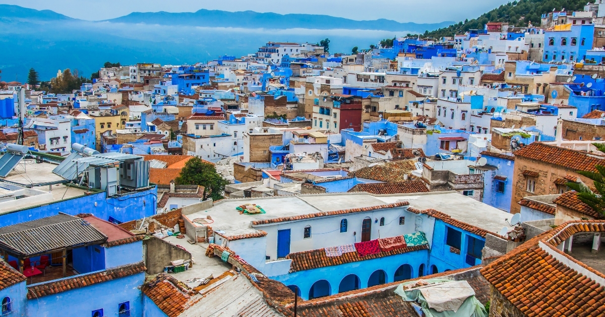 blue city of Chefchaouen in the Rif mountains Morocco