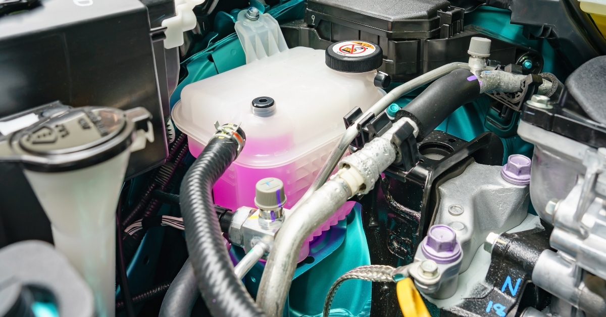 engine coolant tank of a serviced car