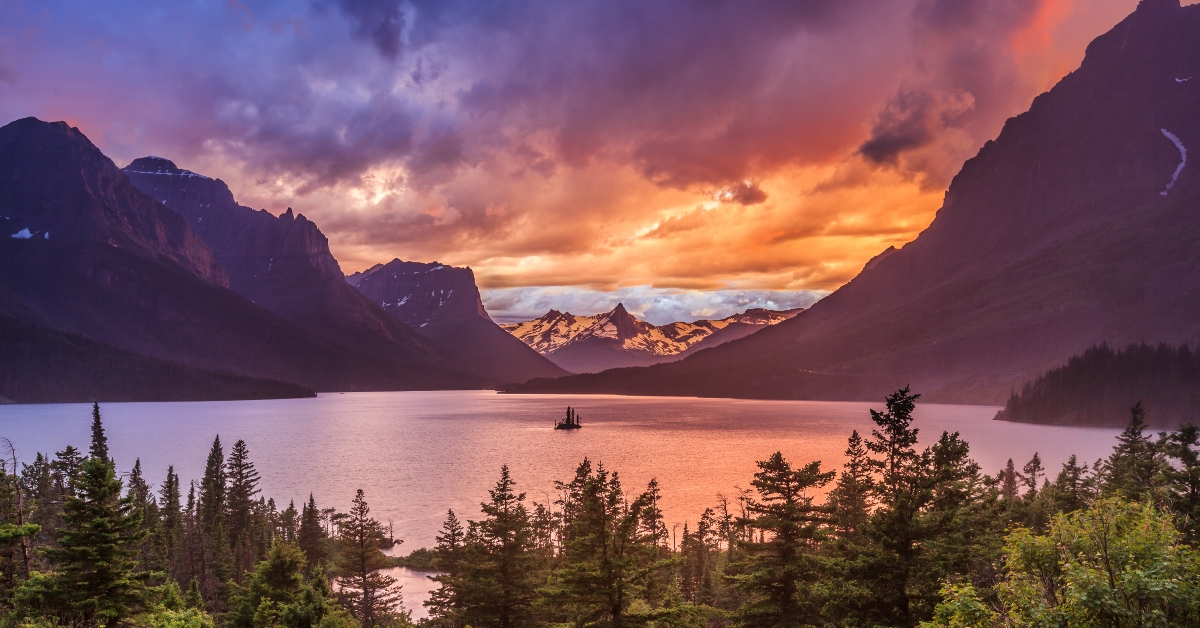 sunset at St. Mary Lake in Glacier national park