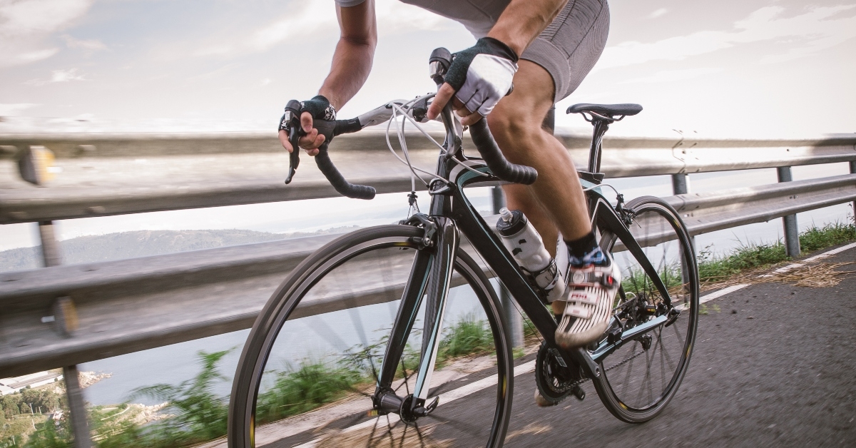 road bike with a cyclist pedaling