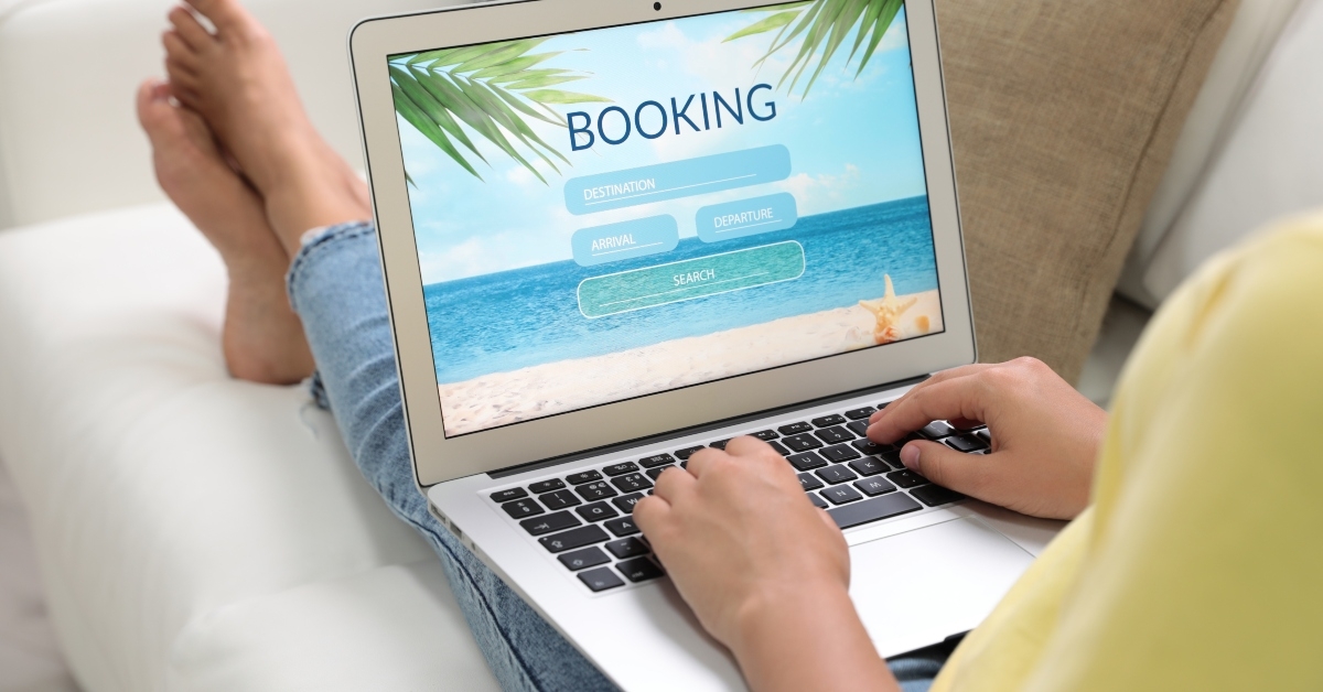 woman booking tickets online indoors