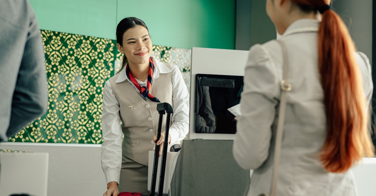 airline attendant checking the bag