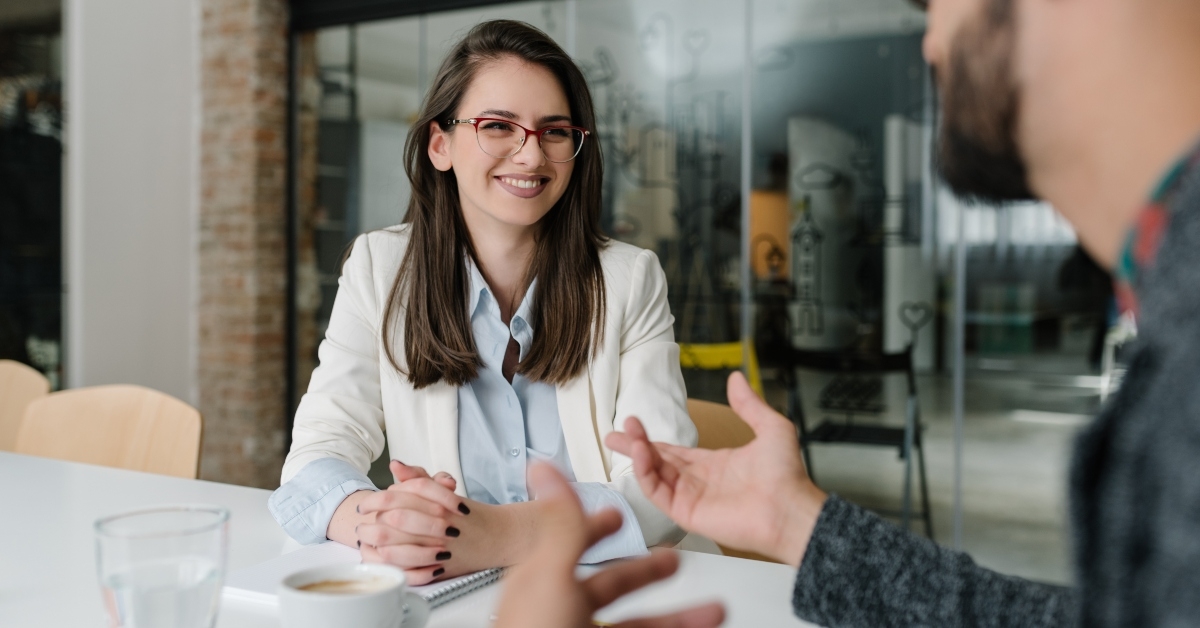 applicant smiling at a job interview