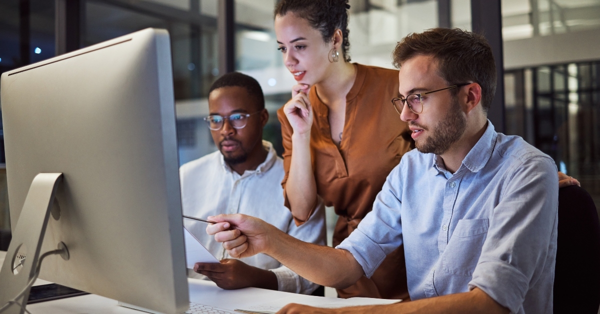 office team in night workshop for planning