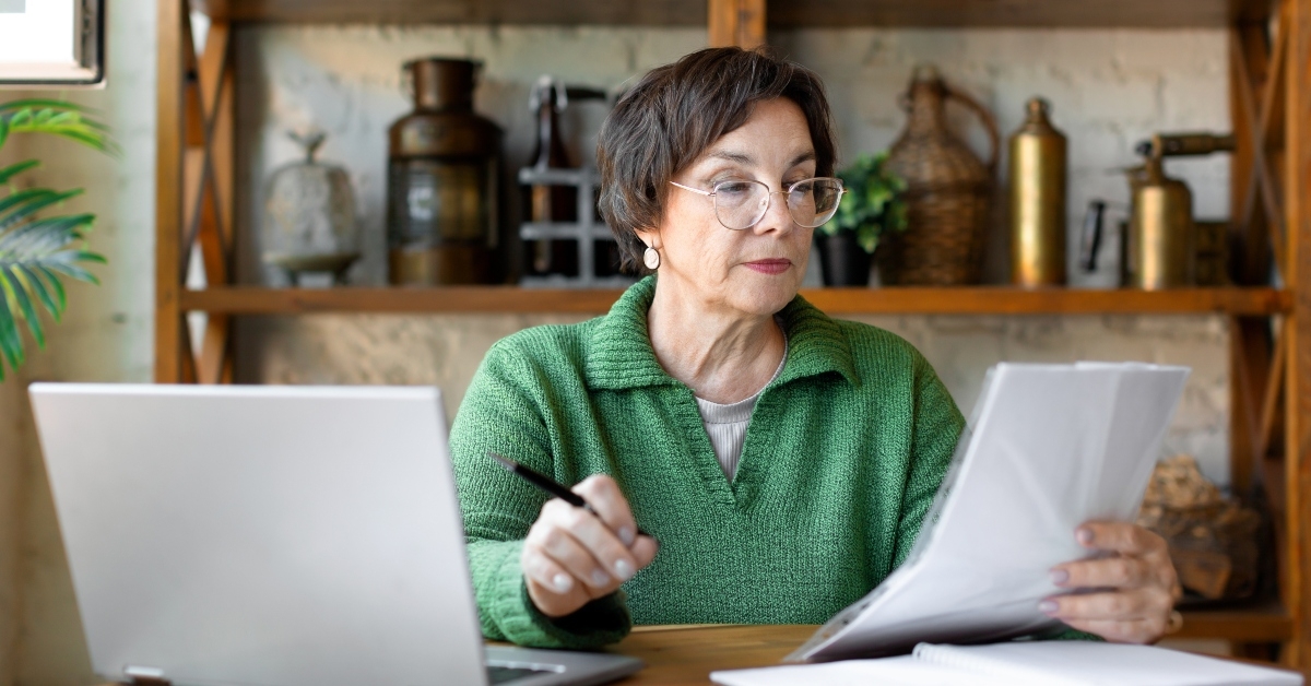 mature woman during a document check
