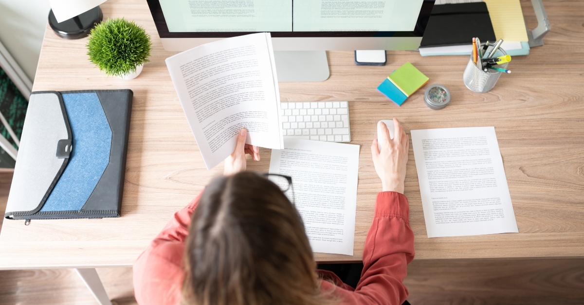 female translator working on a document