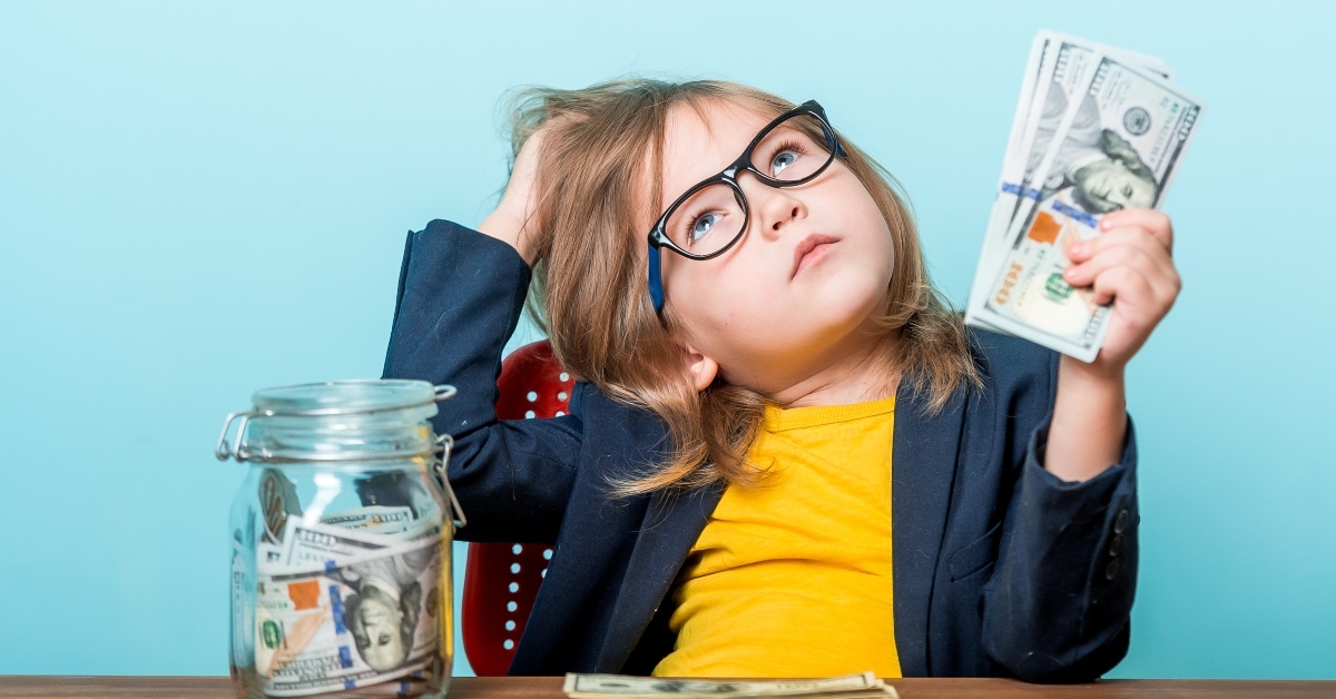 school kid in glasses dreaming about the future