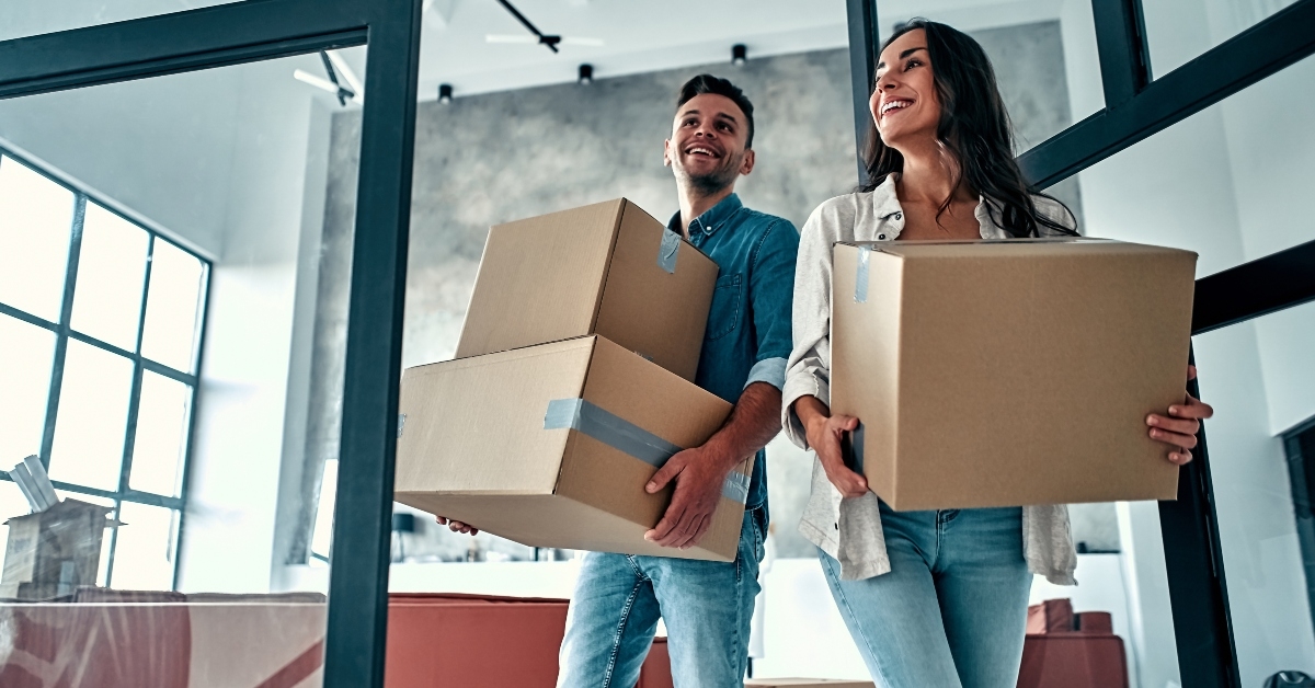 young couple moving