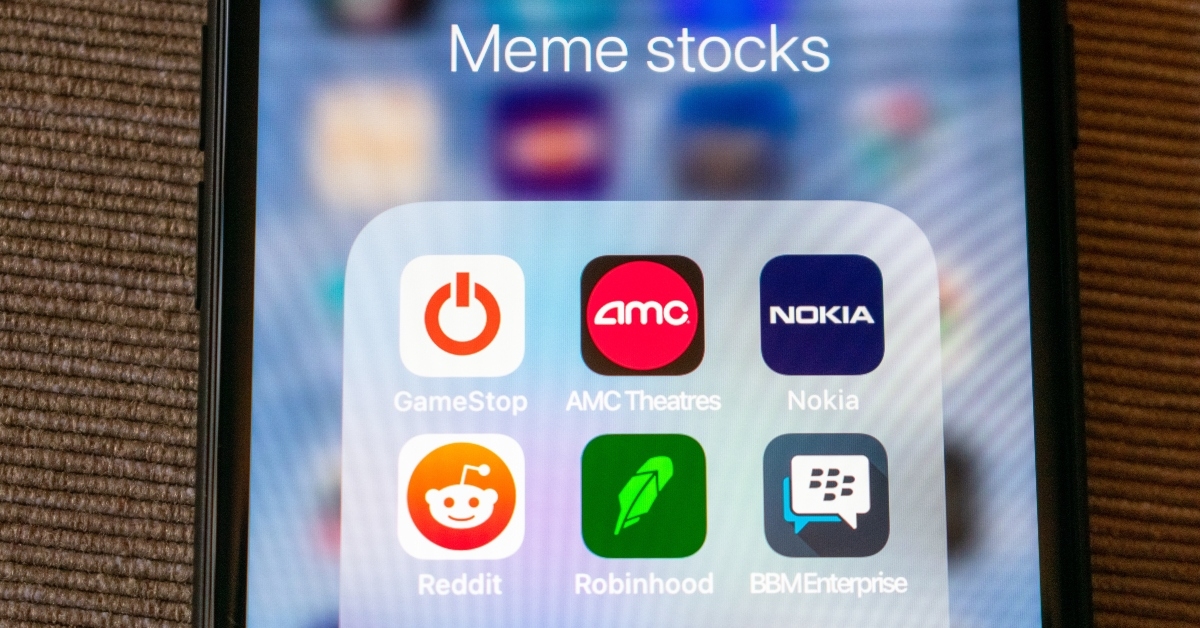 application icons grouped in Meme Stocks folder on smartphone