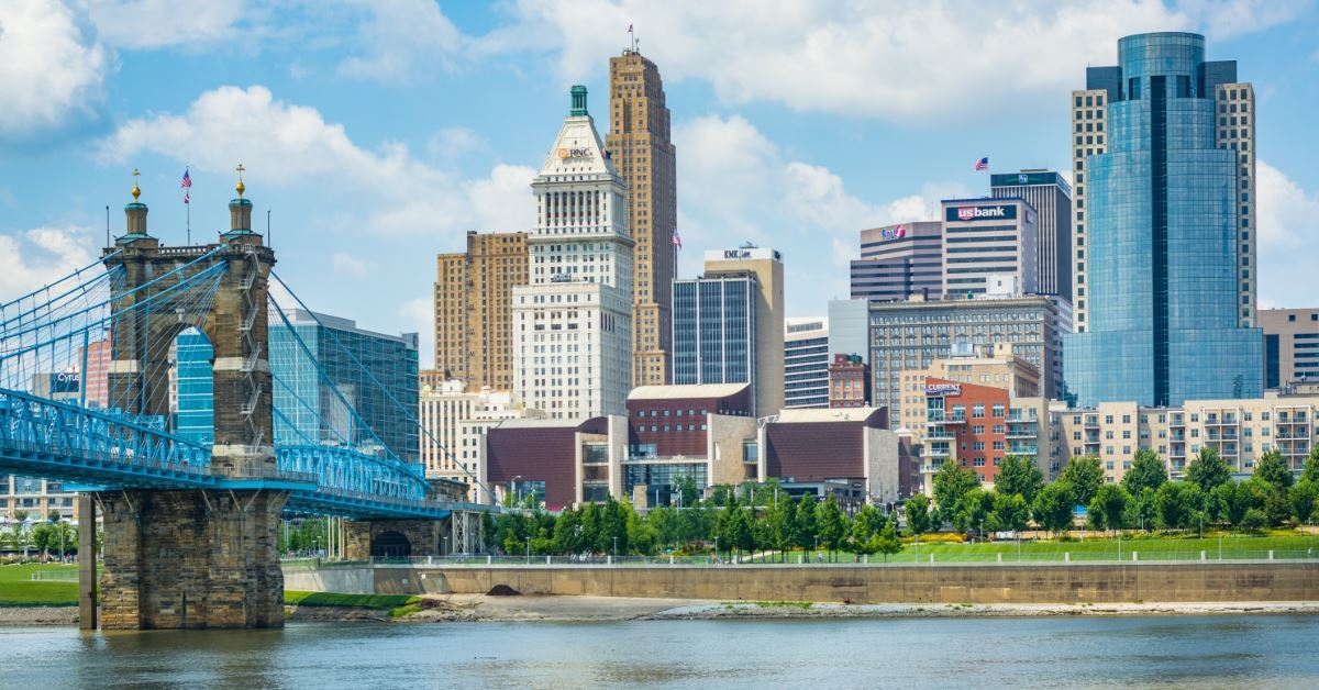 cincinnati skylines in front of ohio river from kentucky