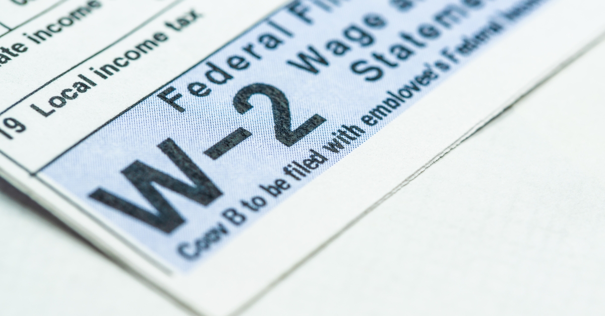 Tax form W-2 up close macro