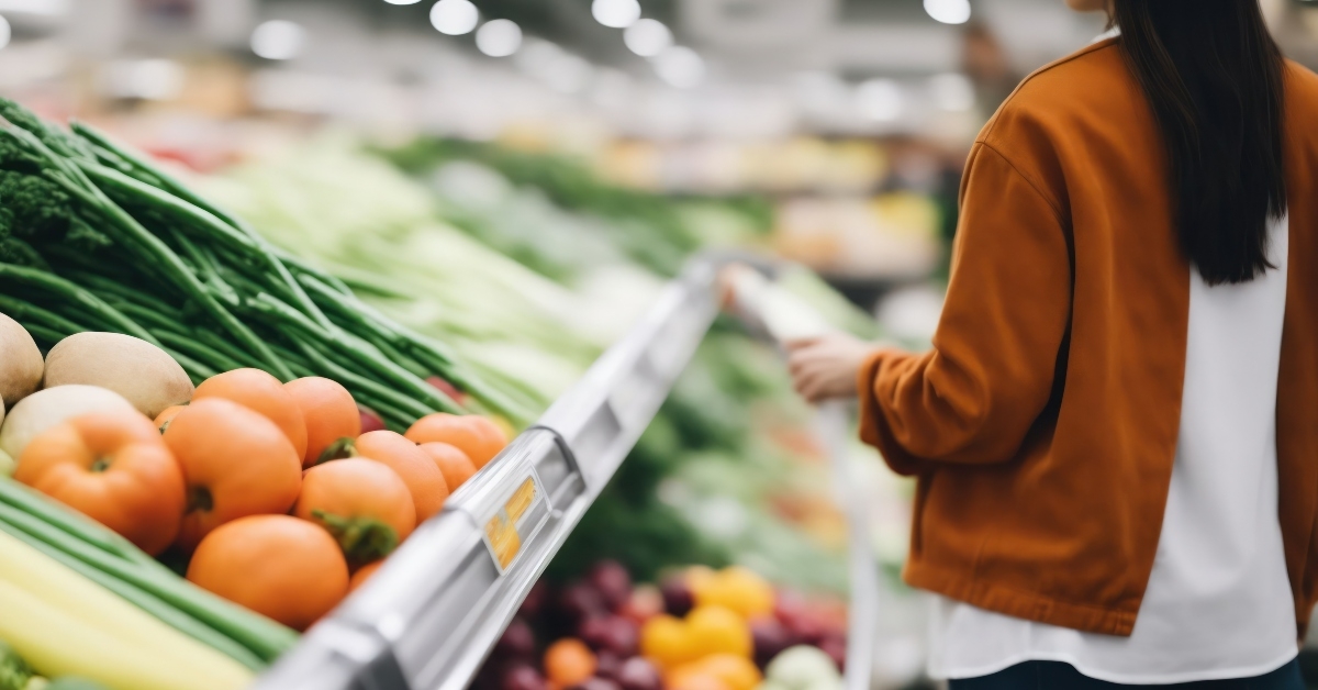 woman shopping for groceries fruits and vegetables