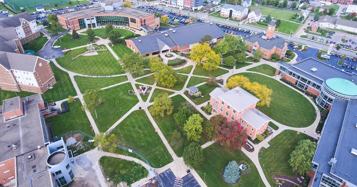 grounds of college campus in northeast Indiana 
