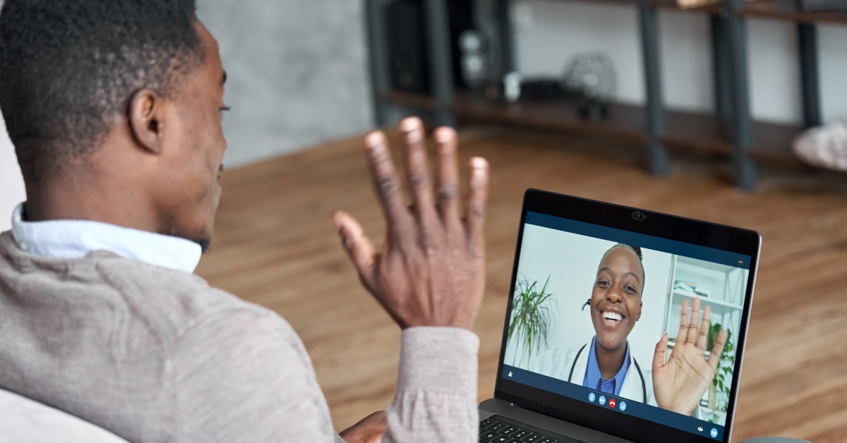 patient talking on conference video call
