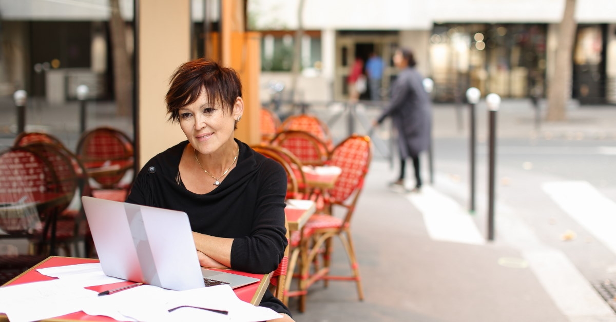 female author thinking about what to write 