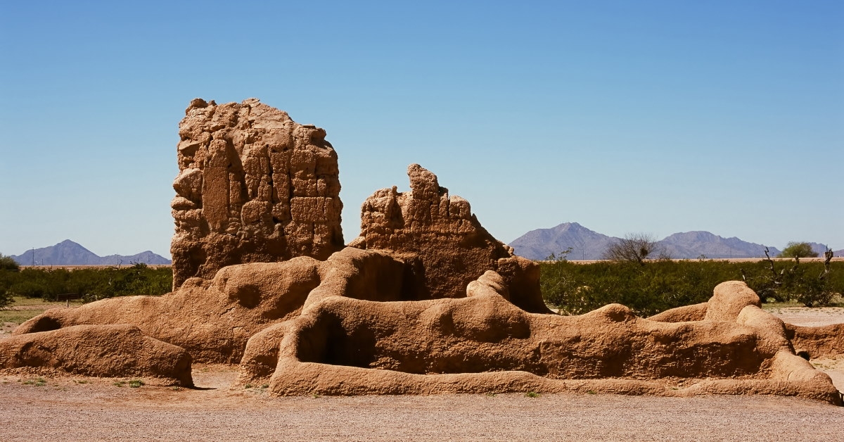 vacant ruins of casa grande on hot sunny day 