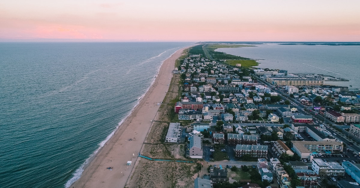 dewey beach shore with buildings and trees